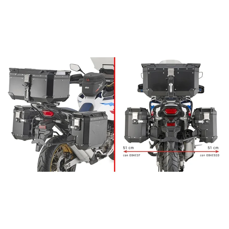 Nuova Collezione Valigie laterali Outback Evo Nero (5 serrature) con telai per Honda CRF1100L Africa Twin e Adventure Sport
