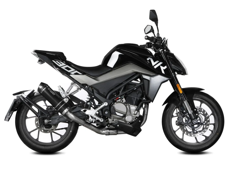 Impianto di Scarico Completo Storm by Mivv GP acciaio inox Nero con coppa in Carbonio per CF Moto NK 300Modelli dal 2021 al 2024 74.CF.007.LXSBC Nuovo Arrivo