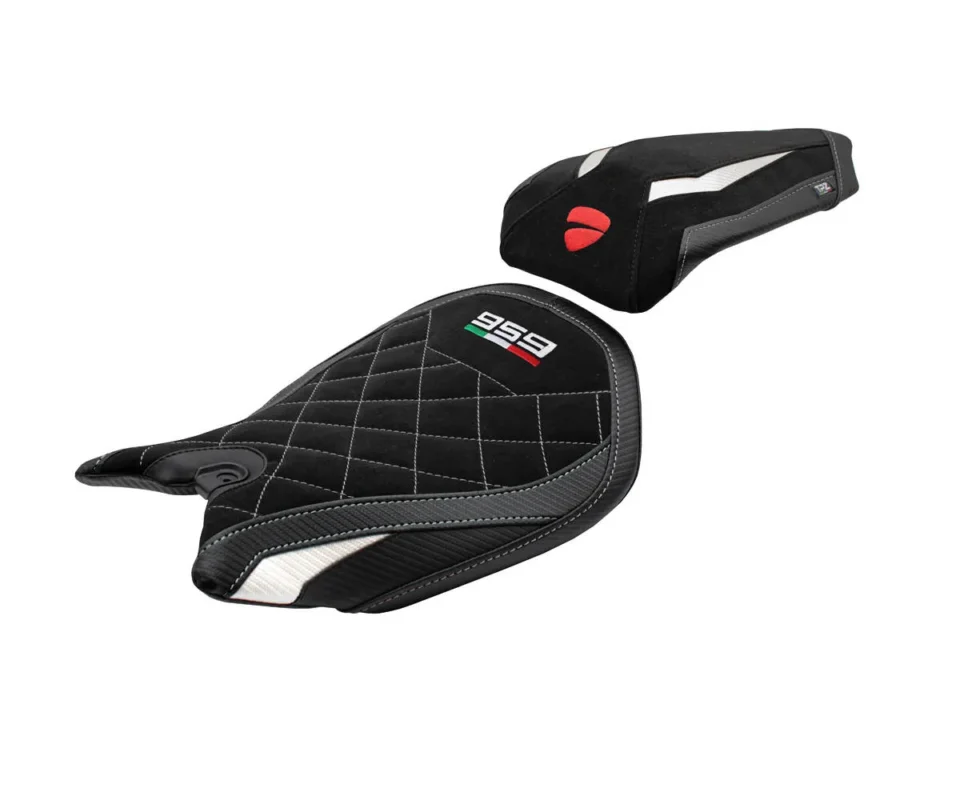 Rivestimento sella Noci Velvet Special Edition Bianco WH + logo Tpz compatibile per DUCATI PANIGALE 959Modelli dal 2016 al 2018 DUP959NVS-WH-1 Nuovo Arrivo