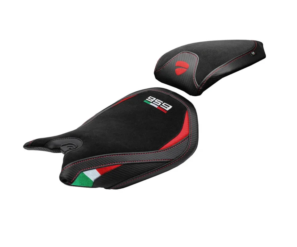 Nuovo Arrivo Rivestimento sella Noci Velvet Comfort System Tricolore TR + logo Tpz compatibile per DUCATI PANIGALE 959Modelli dal 2016 al 2018 DUP959NC-TR-1