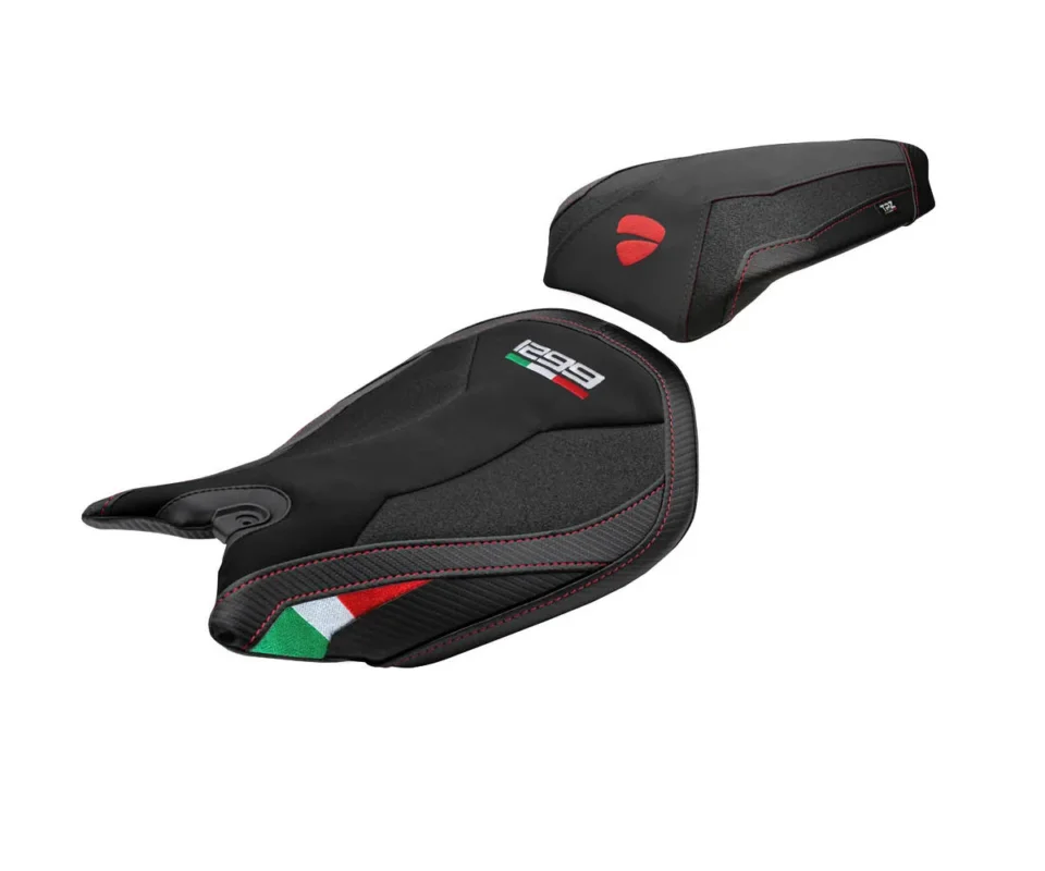 Promozione Rivestimento sella Dervio Velvet Ultragrip Tricolore TR + logo Tpz compatibile per DUCATI PANIGALE 1299Modelli dal 2015 al 2018 DUP129DVU-TR-1