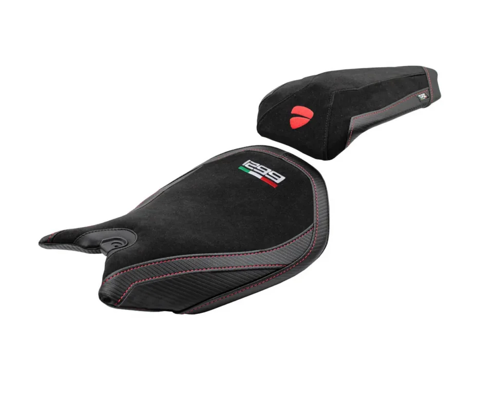 Ultime Pezzi Rivestimento sella Dervio Velvet Nero BL + logo Tpz compatibile per DUCATI PANIGALE 1299Modelli dal 2015 al 2018 DUP129D-BL-1