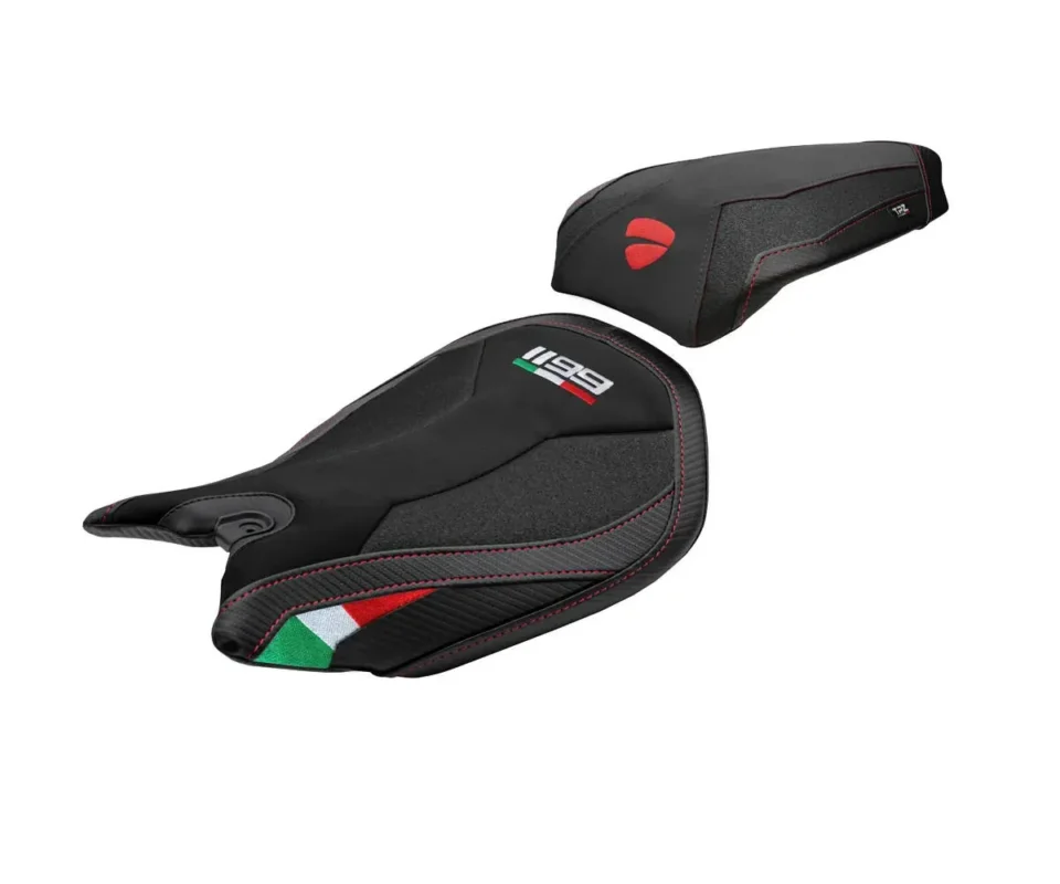 Rivestimento sella Pesaro Velvet Ultragrip Tricolore TR + logo Tpz compatibile per DUCATI PANIGALE 1199Modelli dal 2011 al 2015 DUP119PVU-TR-1 Ultime Pezzi