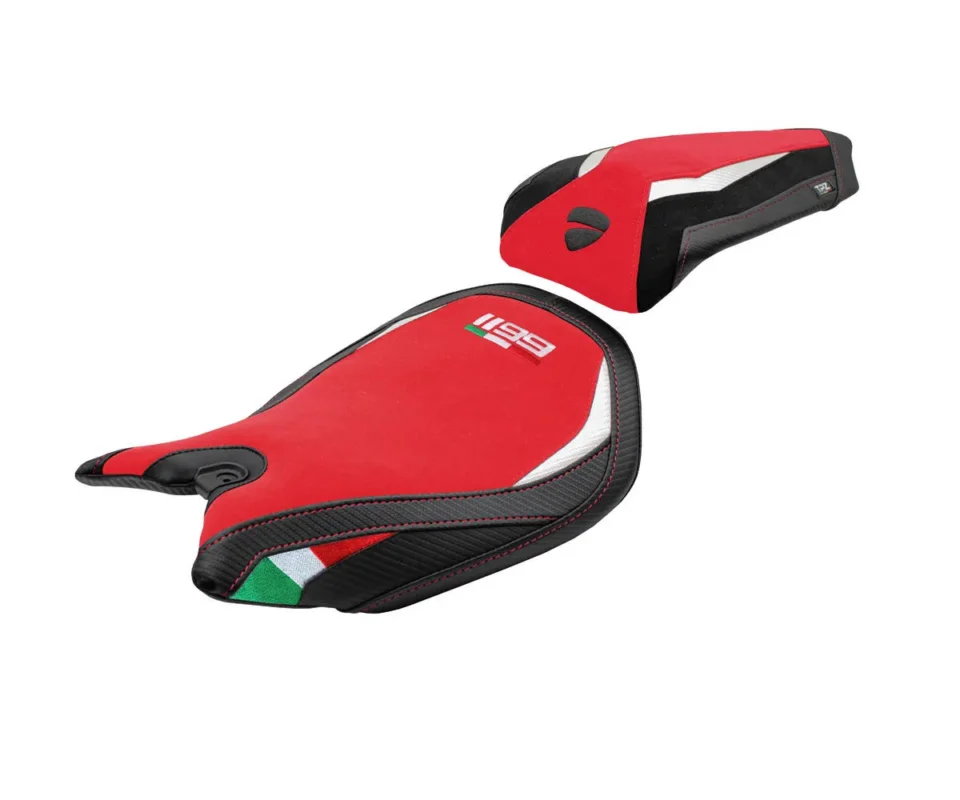 Economico Rivestimento sella Pesaro Velvet Rosso trico RTR + logo Tpz compatibile per DUCATI PANIGALE 1199Modelli dal 2011 al 2015 DUP119P-RTR-1
