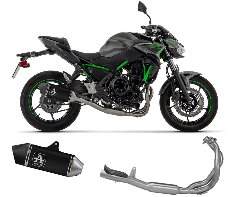 Spedizione Gratuita Scarico Completo Arrow Veloce in alluminio Dark + Collettori per Kawasaki Z 650Modelli dal 2024 al 2026 71506VANT + 71006CC