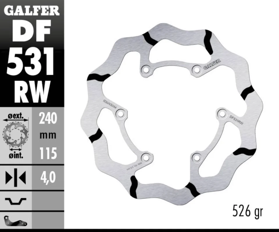 Occasione Galfer Disco Freno Posteriore WAVE FIXED GROOVED 240x4mm YAMAHA YZ 125Modelli dal 2022 al 2023 DF531RW