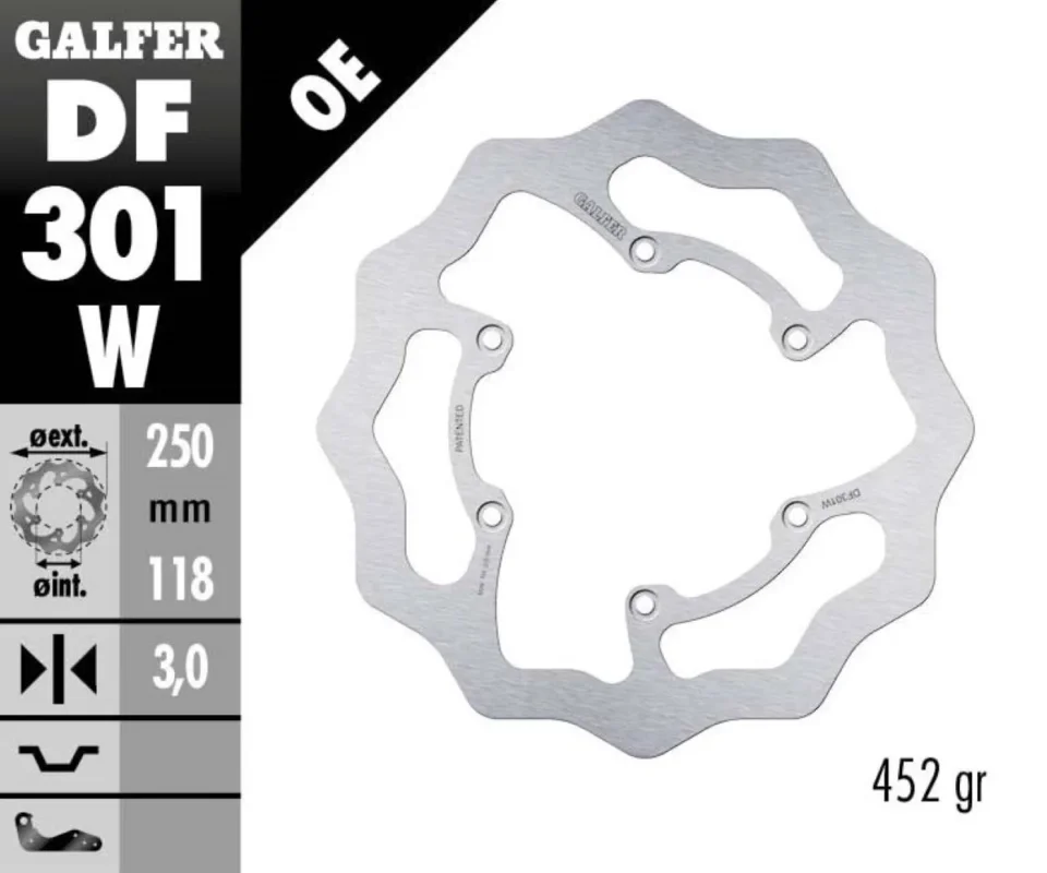 Galfer Disco Freno Anteriore WAVE FIXED 250x3mm YAMAHA YZ 250 F, WR F 4TModelli dal 2001 al 2002 DF301W Popolare